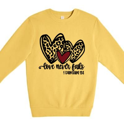 Love Never Fails Valentines Day Couples Tee Leopard Heart Gift Premium Crewneck Sweatshirt