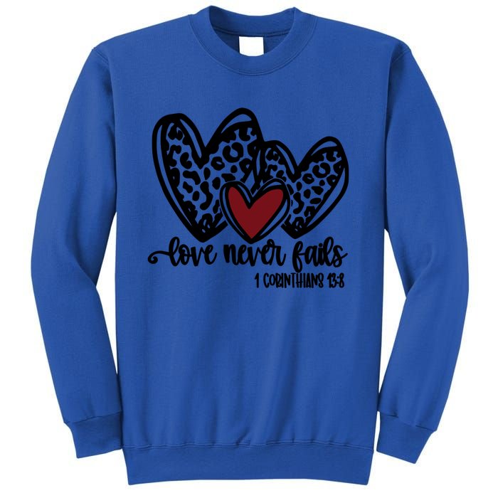 Love Never Fails Valentines Day Couples Tee Leopard Heart Gift Sweatshirt