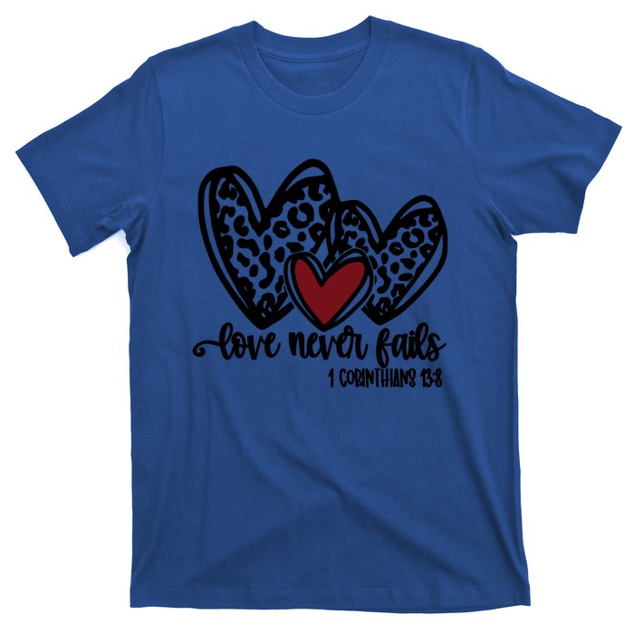 Love Never Fails Valentines Day Couples Tee Leopard Heart Gift T-Shirt