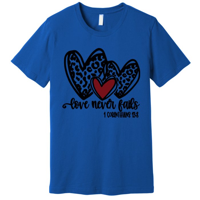 Love Never Fails Valentines Day Couples Tee Leopard Heart Gift Premium T-Shirt