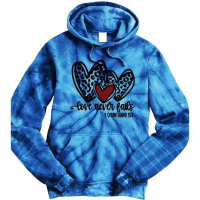 Love Never Fails Valentines Day Couples Tee Leopard Heart Gift Tie Dye Hoodie