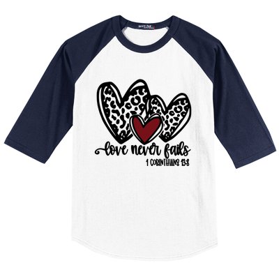 Love Never Fails Valentines Day Couples Tee Leopard Heart Gift Baseball Sleeve Shirt