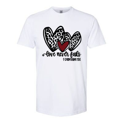 Love Never Fails Valentines Day Couples Tee Leopard Heart Gift Softstyle CVC T-Shirt