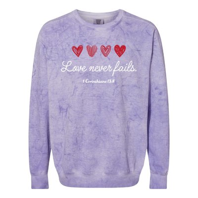 Love Never Fails Christian Valentine's Day Funny Gift Colorblast Crewneck Sweatshirt