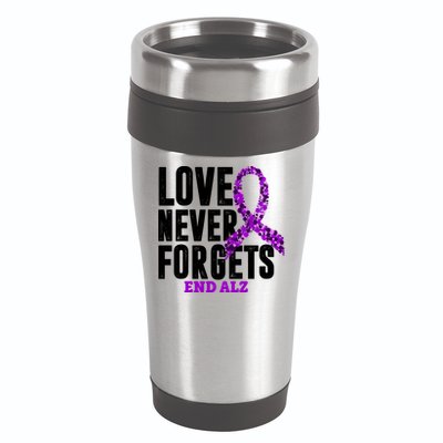 Love Never Forgets End Alzheimer Awareness 16oz Travel Tumbler