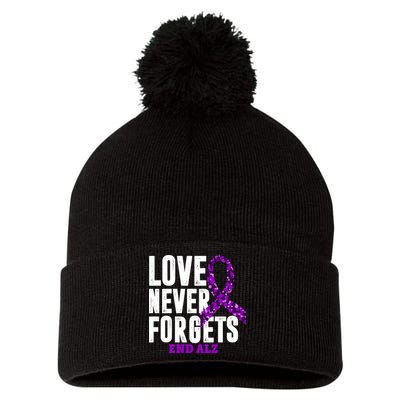 Love Never Forgets End Alzheimer Awareness Pom Pom 12in Knit Beanie