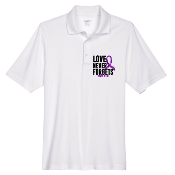 Love Never Forgets End Alzheimer Awareness Men's Origin Performance Pique Polo