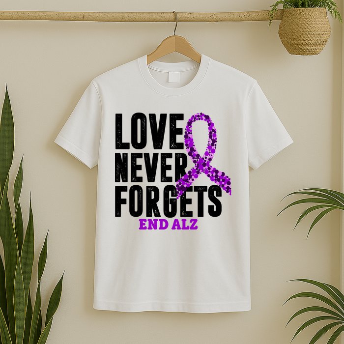 Love Never Forgets End Alzheimer Awareness T-Shirt