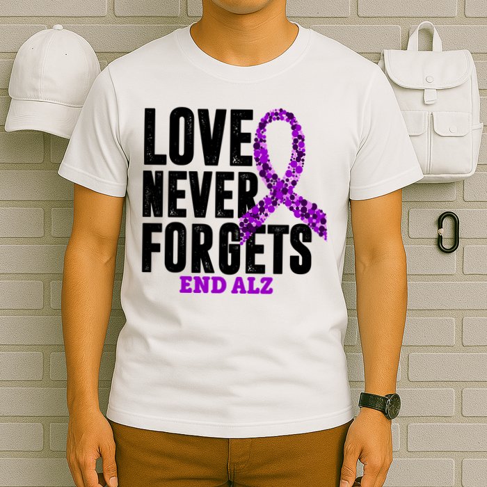 Love Never Forgets End Alzheimer Awareness T-Shirt