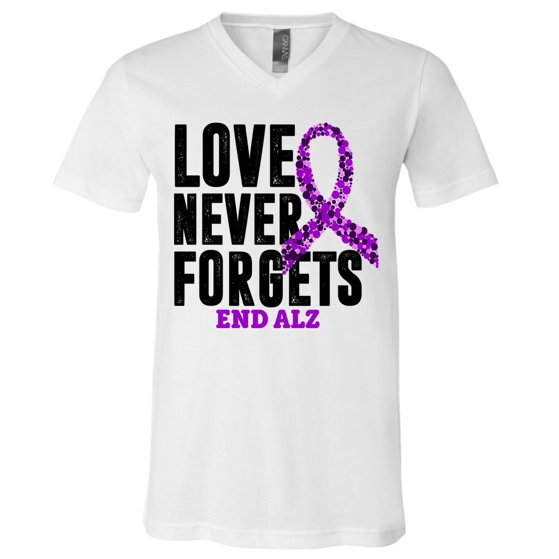 Love Never Forgets End Alzheimer Awareness V-Neck T-Shirt