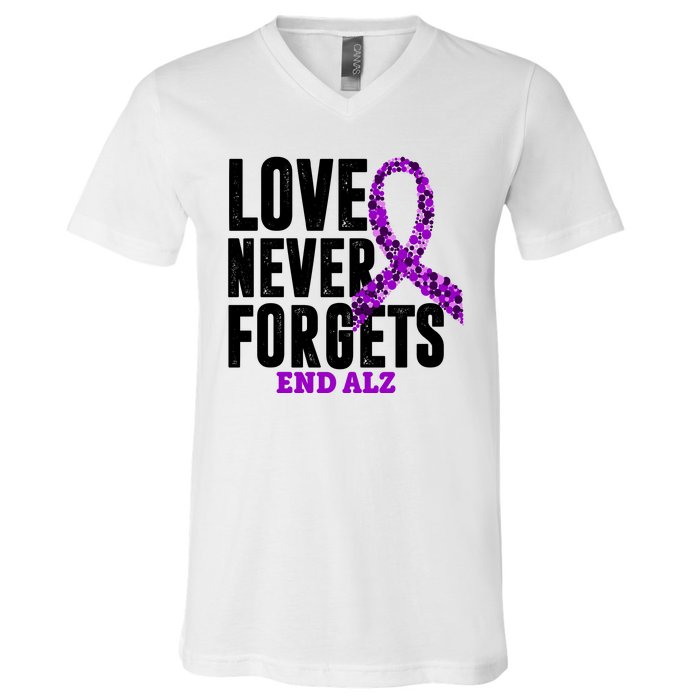 Love Never Forgets End Alzheimer Awareness V-Neck T-Shirt