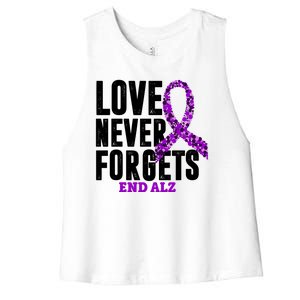 Love Never Forgets End Alzheimer Awareness Women's Racerback Cropped Tank