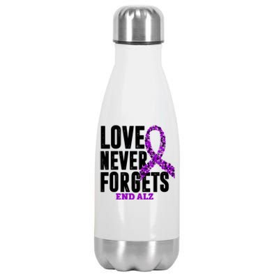 Love Never Forgets End Alzheimer Awareness Stainless Steel Insulated Water Bottle