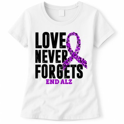 Love Never Forgets End Alzheimer Awareness Womens T-Shirt