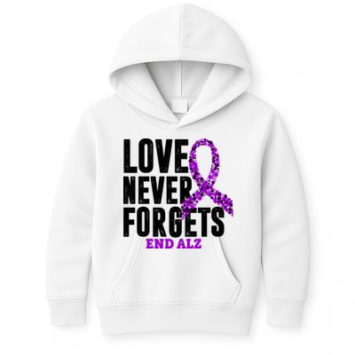 Love Never Forgets End Alzheimer Awareness Kids Hoodie