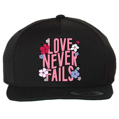 Love Never Fails Retro Groovy Valentine Day Matching Couple Wool Snapback Cap