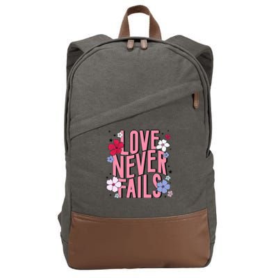 Love Never Fails Retro Groovy Valentine Day Matching Couple Cotton Canvas Backpack