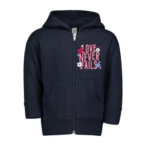 Love Never Fails Retro Groovy Valentine Day Matching Couple Toddler Zip Fleece Hoodie