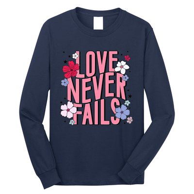 Love Never Fails Retro Groovy Valentine Day Matching Couple Long Sleeve Shirt