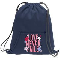 Love Never Fails Retro Groovy Valentine Day Matching Couple Sweatshirt Cinch Pack Bag