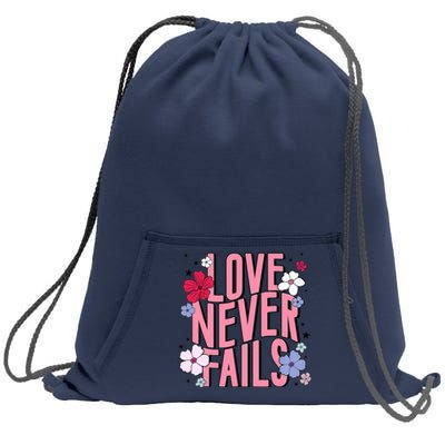 Love Never Fails Retro Groovy Valentine Day Matching Couple Sweatshirt Cinch Pack Bag