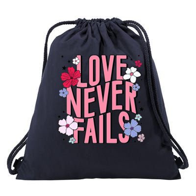 Love Never Fails Retro Groovy Valentine Day Matching Couple Drawstring Bag