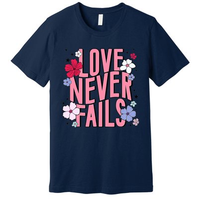 Love Never Fails Retro Groovy Valentine Day Matching Couple Premium T-Shirt