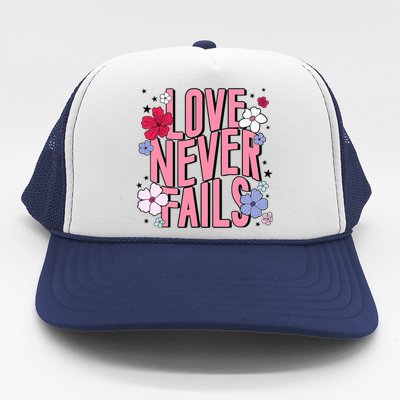 Love Never Fails Retro Groovy Valentine Day Matching Couple Trucker Hat