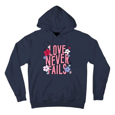 Love Never Fails Retro Groovy Valentine Day Matching Couple Tall Hoodie