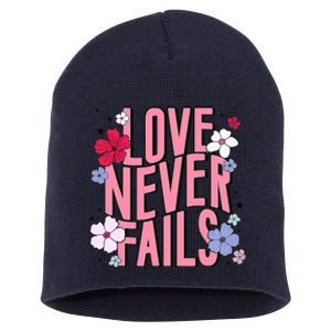 Love Never Fails Retro Groovy Valentine Day Matching Couple Short Acrylic Beanie