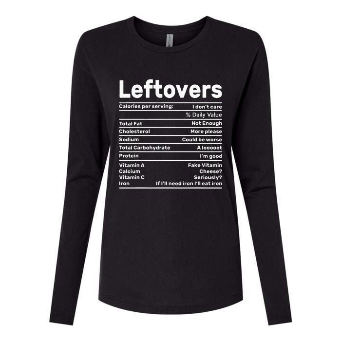 Leftovers Nutrition Facts Funny Thanksgiving Christmas food Womens Cotton Relaxed Long Sleeve T-Shirt