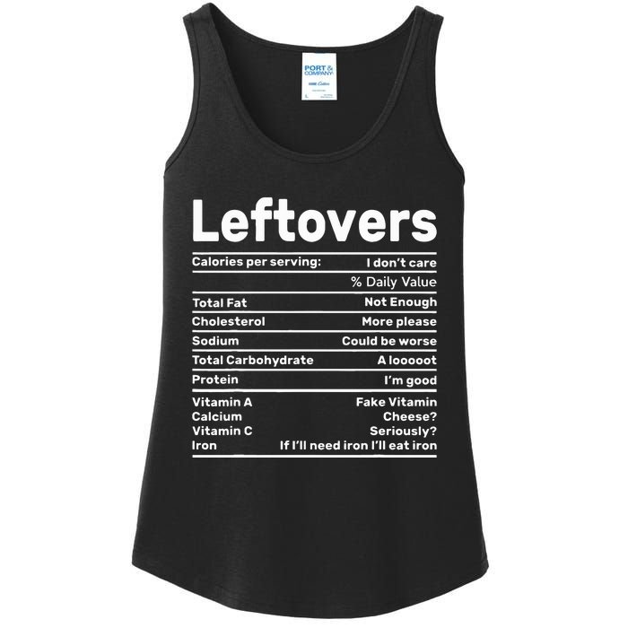 Leftovers Nutrition Facts Funny Thanksgiving Christmas food Ladies Essential Tank