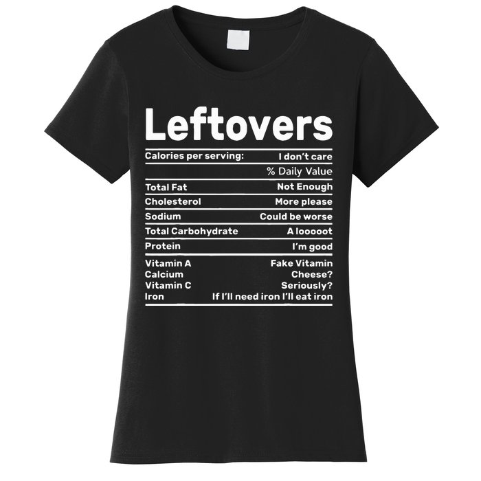 Leftovers Nutrition Facts Funny Thanksgiving Christmas food Women's T-Shirt