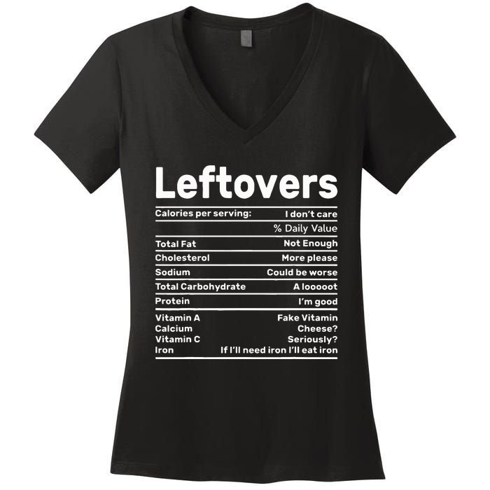 Leftovers Nutrition Facts Funny Thanksgiving Christmas food Women's V-Neck T-Shirt