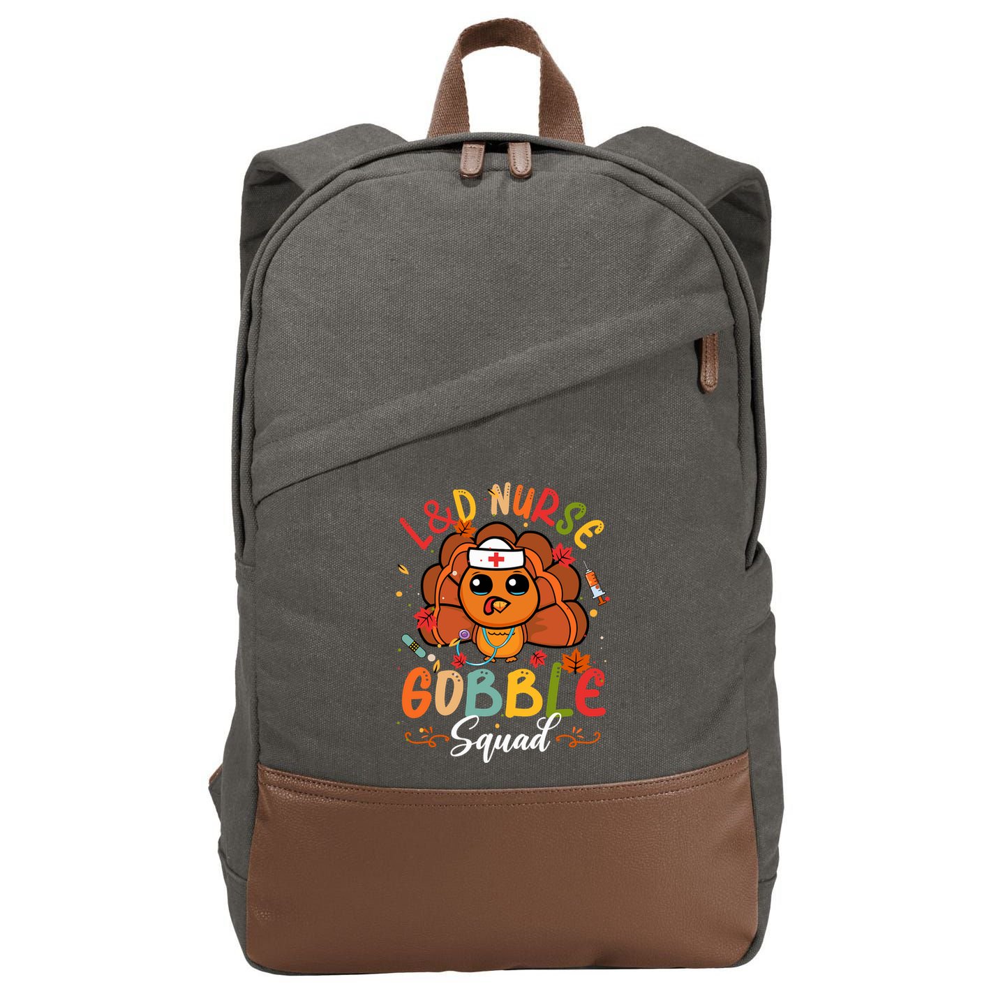 L&D Nurse Gobble Squad Funny Turkey Thanksgiving Cotton Canvas Backpack