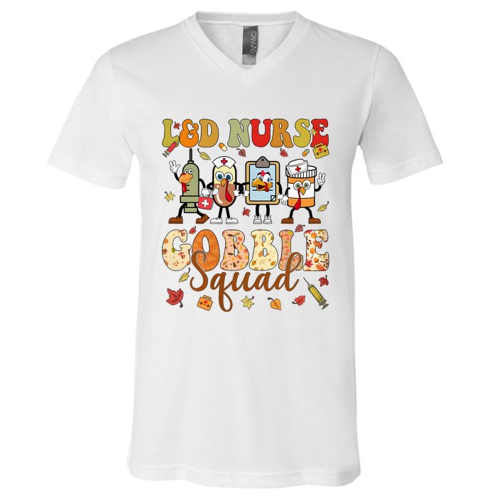 L&D Nurse Gobble Squad Thanksgiving V-Neck T-Shirt