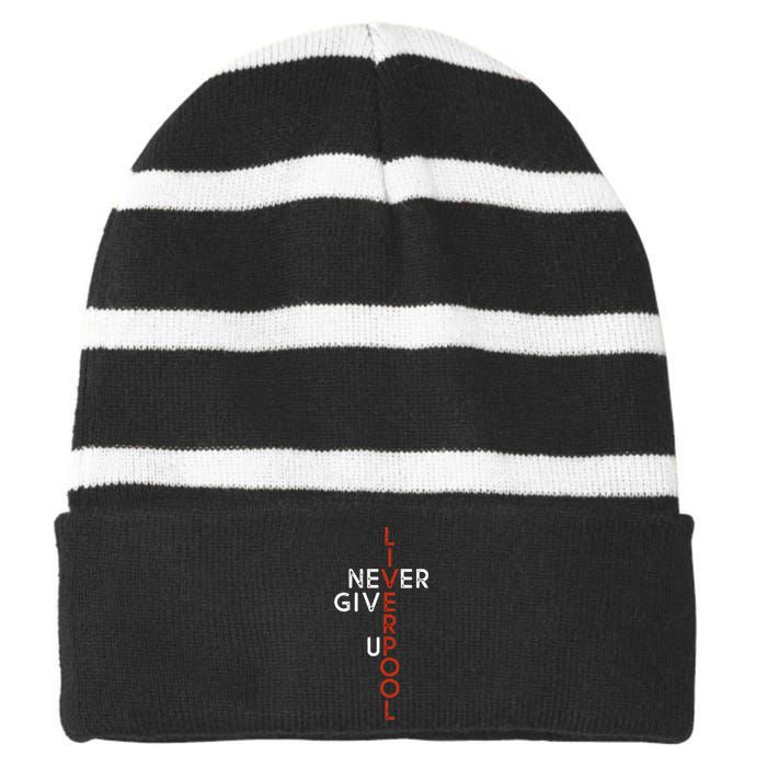 Liverpool Never Give Up Scouser Striped Beanie with Solid Band