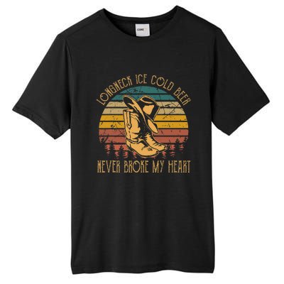 Long Neck Ice Cold Beer Never Broke My Heart Cowboy Boot Hat Tall Fusion ChromaSoft Performance T-Shirt