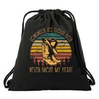 Long Neck Ice Cold Beer Never Broke My Heart Cowboy Boot Hat Drawstring Bag