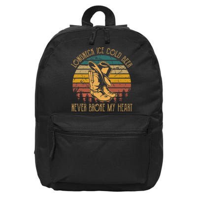 Long Neck Ice Cold Beer Never Broke My Heart Cowboy Boot Hat 16 in Basic Backpack