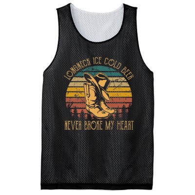 Long Neck Ice Cold Beer Never Broke My Heart Cowboy Boot Hat Mesh Reversible Basketball Jersey Tank