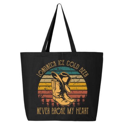 Long Neck Ice Cold Beer Never Broke My Heart Cowboy Boot Hat 25L Jumbo Tote