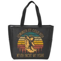 Long Neck Ice Cold Beer Never Broke My Heart Cowboy Boot Hat Zip Tote Bag