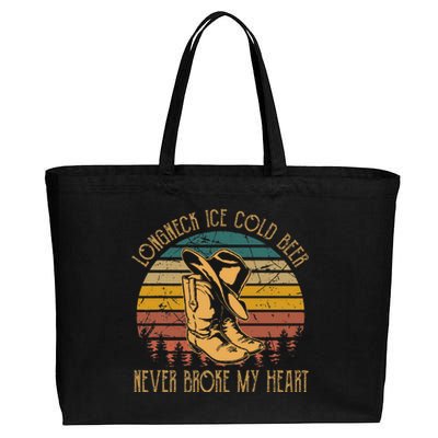 Long Neck Ice Cold Beer Never Broke My Heart Cowboy Boot Hat Cotton Canvas Jumbo Tote