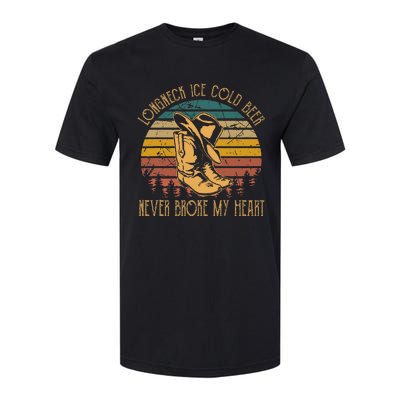 Long Neck Ice Cold Beer Never Broke My Heart Cowboy Boot Hat Softstyle CVC T-Shirt