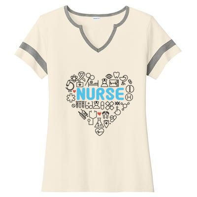 Lovely Nurse Icons Heart For National Nurse Day Gift Ladies Halftime Notch Neck Tee