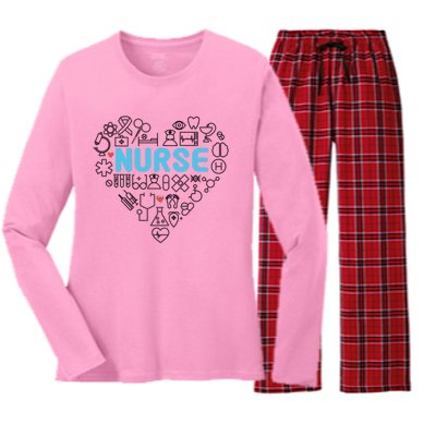 Lovely Nurse Icons Heart For National Nurse Day Gift Women's Long Sleeve Flannel Pajama Set 