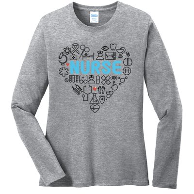 Lovely Nurse Icons Heart For National Nurse Day Gift Ladies Long Sleeve Shirt