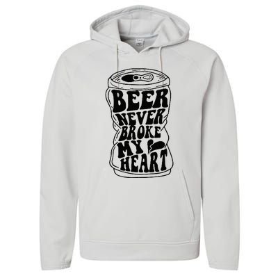 Long Neck Ice Cold Beer Never Broke My Heart Performance Fleece Hoodie