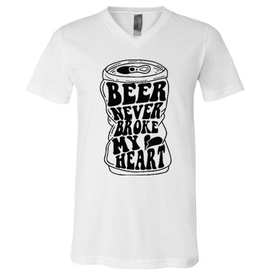 Long Neck Ice Cold Beer Never Broke My Heart V-Neck T-Shirt